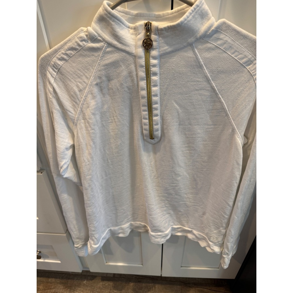 Lilly Pulitzer White Quarter Zip Pullover‎ Sweatshirt Gold Zipper XXS